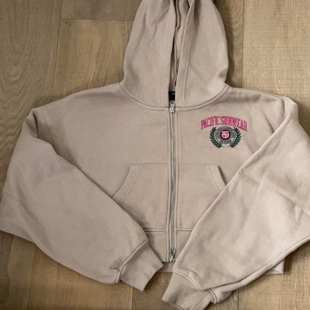 Pacific Sunwear Tan Zip Up Cropped Hoodie